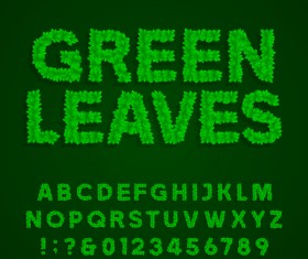 Green leaves alphabet with number vector