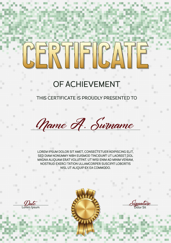 Green pixelated certificate template vector material 01