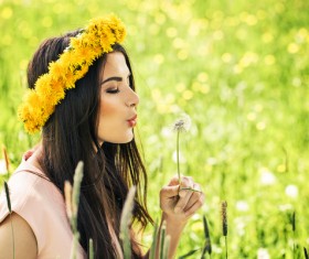 Happy girl among wild flowers Stock Photo 01