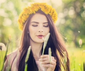 Happy girl among wild flowers Stock Photo 02