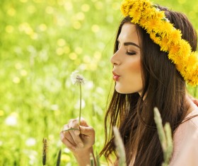 Happy girl among wild flowers Stock Photo 03