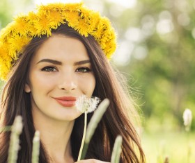 Happy girl among wild flowers Stock Photo 04