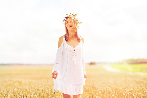 Happy woman in the wheat field Stock Photo 01