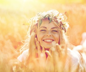 Happy woman in the wheat field Stock Photo 02