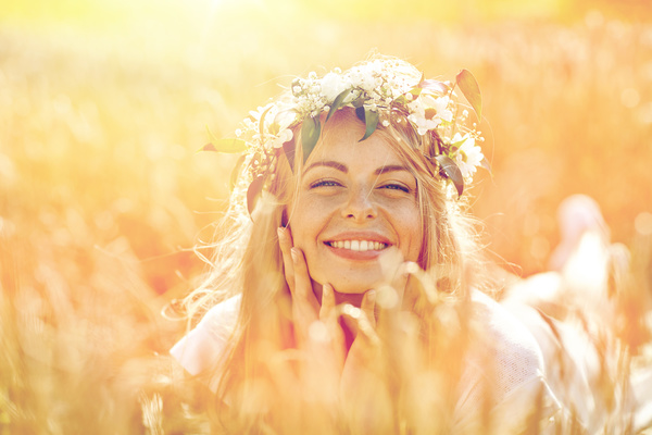 Happy woman in the wheat field Stock Photo 02