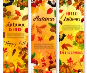 Hello autumn vertical banner vector set 03