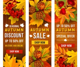 Hello autumn vertical banner vector set 04