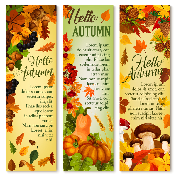 Hello autumn vertical banner vector set 05