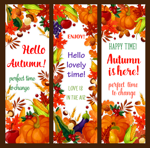 Hello autumn vertical banner vector set 07