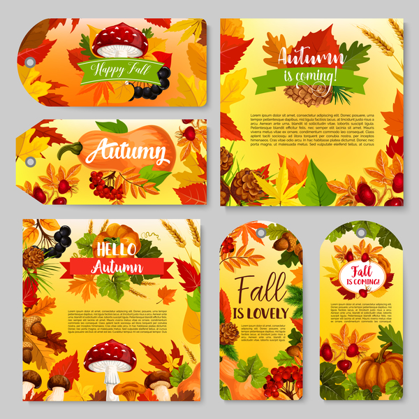 Hello autumn vertical banner vector set 10