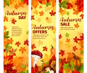 Hello autumn vertical banner vector set 11