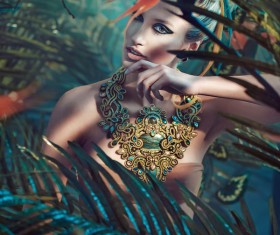 Jungle beautiful female model Stock Photo 01