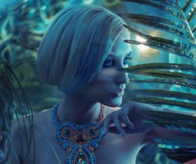 Jungle beautiful female model Stock Photo 02