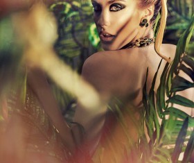 Jungle beautiful female model Stock Photo 04