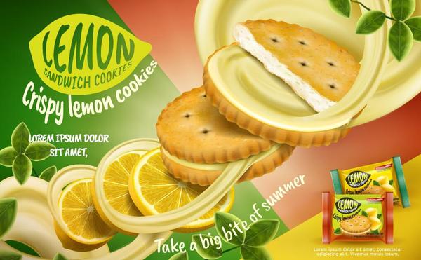 Lemon cookies poster vectors 02