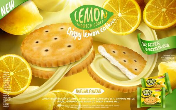 Lemon cookies poster vectors 05