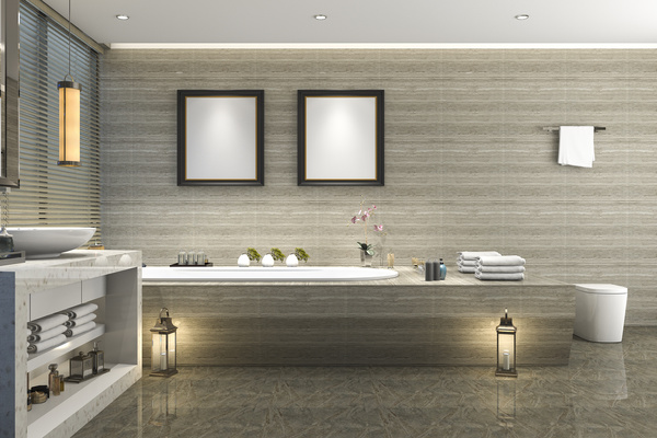Luxurious tiled decorated with modern classic bathroom Stock Photo 02