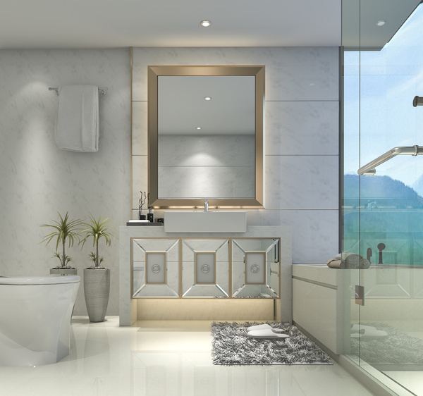 Luxurious tiled decorated with modern classic bathroom Stock Photo 08