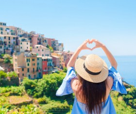 Made heart-shaped gesture girl Stock Photo