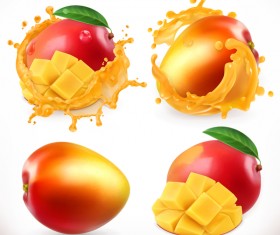 Mango and mango juice splash vector