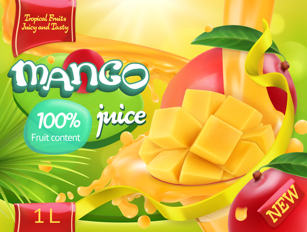 Mango juice poster template vector
