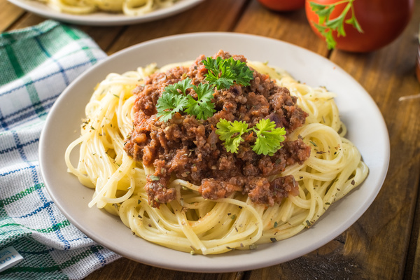 Meat sauces pasta Stock Photo