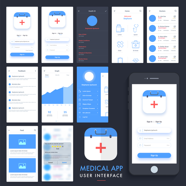 Medical APP user interface template vector