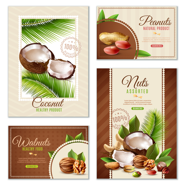 Natural nuts poster banners set vector
