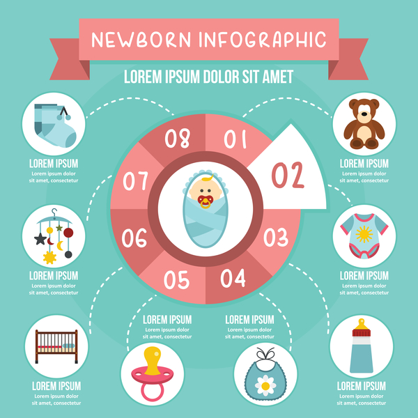 Newborn baby infographic design vector free download