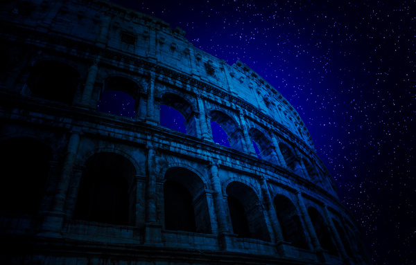 Night of the Colosseum ruins Stock Photo