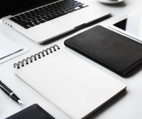 Office desk with computer and notepad Stock Photo 01