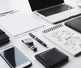 Office desk with computer and notepad Stock Photo 02