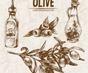 Olive hand drawn vectors design set 15
