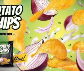 Onion tastes potato chips poster template vector