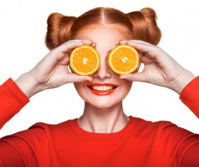 Orange cosmetics young girl holding orange 01