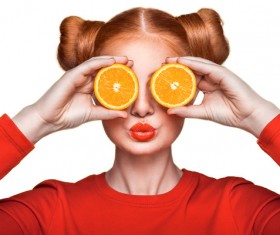 Orange cosmetics young girl holding orange 02