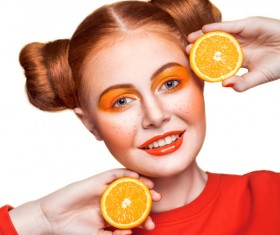 Orange cosmetics young girl holding orange 03
