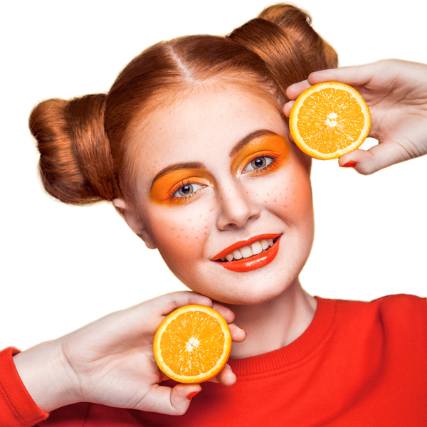 Orange cosmetics young girl holding orange 03