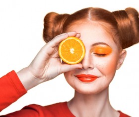 Orange cosmetics young girl holding orange 04