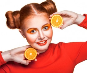 Orange cosmetics young girl holding orange 05