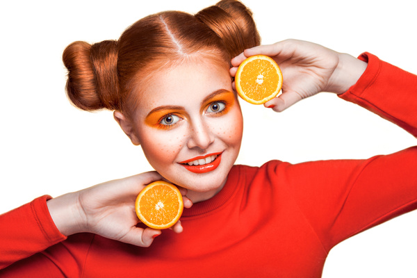 Orange cosmetics young girl holding orange 05