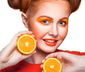 Orange cosmetics young girl holding orange 06
