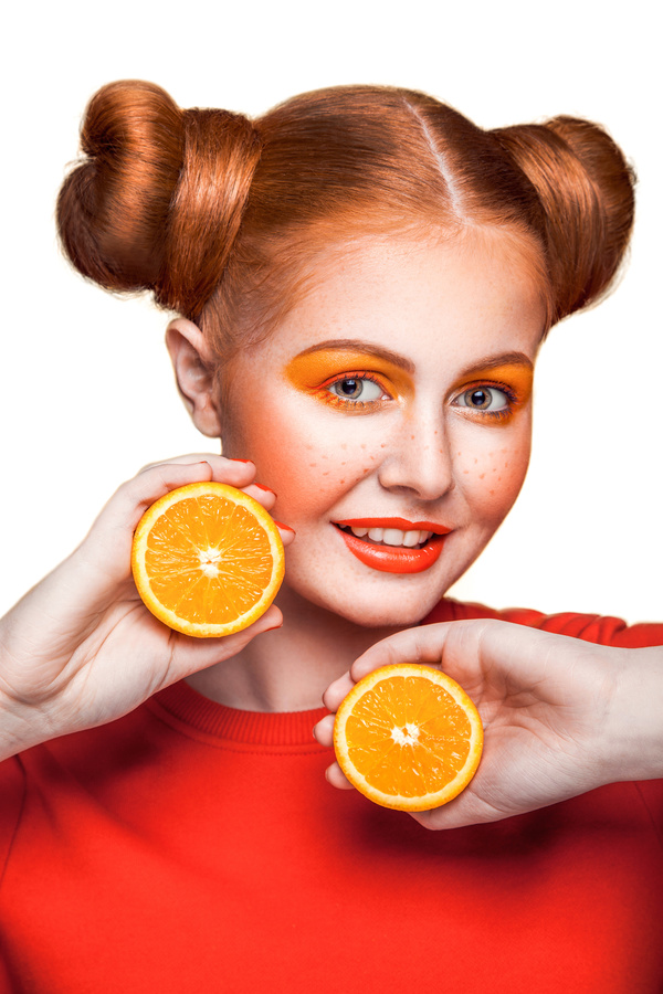 Orange cosmetics young girl holding orange 06