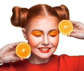 Orange cosmetics young girl holding orange 07