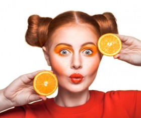 Orange cosmetics young girl holding orange 08