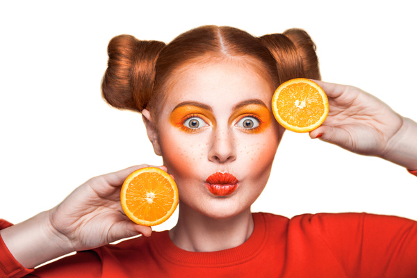 Orange cosmetics young girl holding orange 08