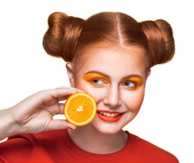 Orange cosmetics young girl holding orange 09
