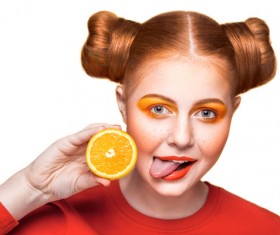 Orange cosmetics young girl holding orange 10