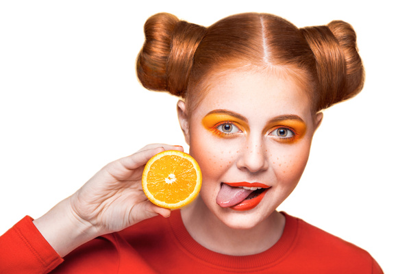Orange cosmetics young girl holding orange 10