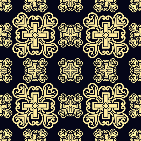 Ornament golden vintage seamless pattern vector material 09